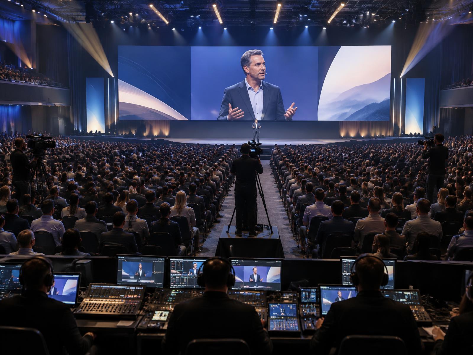 Full video, sound, and lighting production covering a keynote at a large marketing convention